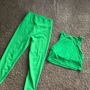 aerie Bright Green Active Leggings and Cropped Tank Set